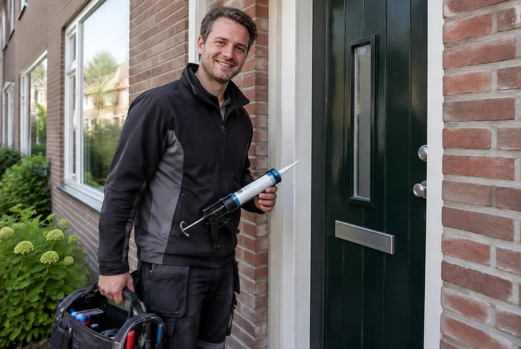Vakman van Kitbedrijf Leusden bij de voordeur van een woning